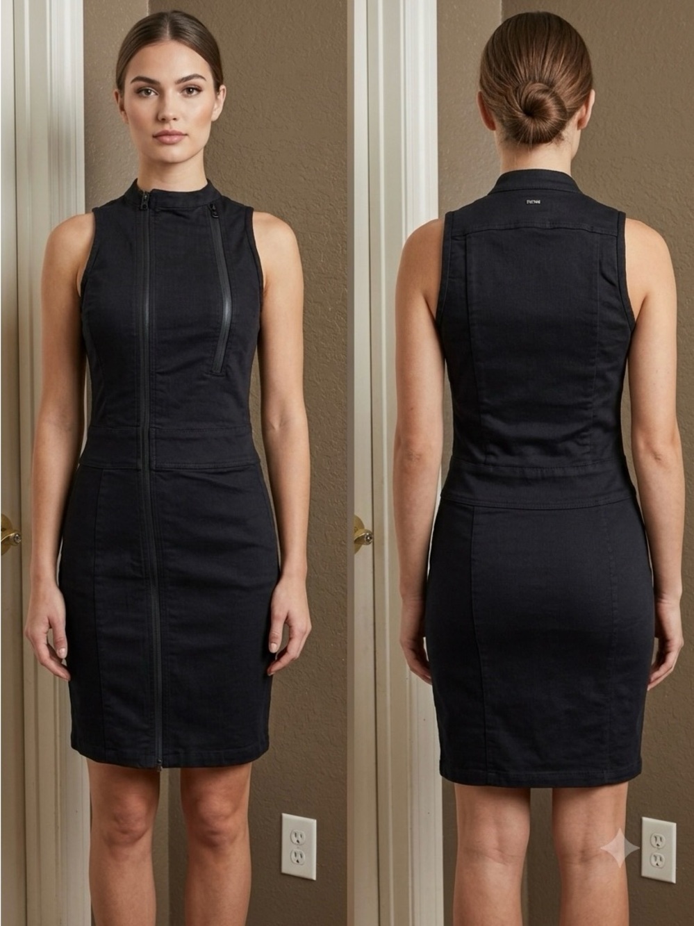 G-Star Sleeveless Black Zip-Front Mini Dress